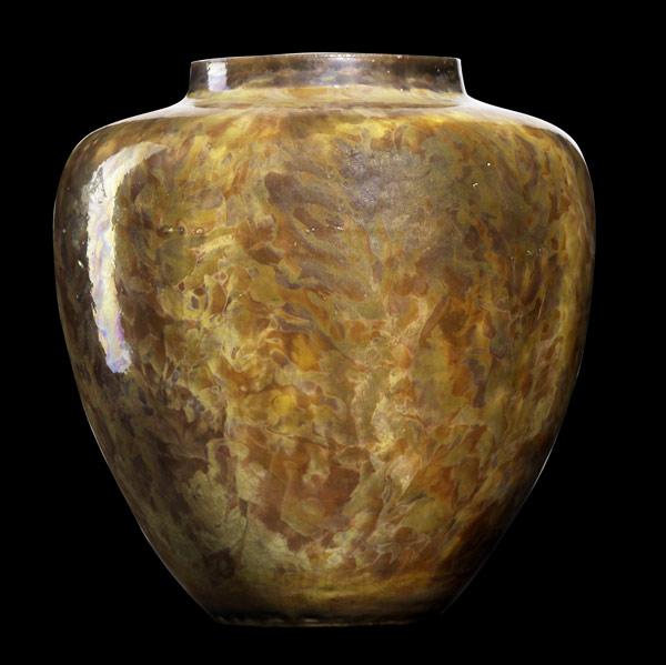 Appraisal: THEOPHILUS BROUWERMIDDLELANEBulbous vase with flame glazeGlazed-over firing line in manufactureIncised