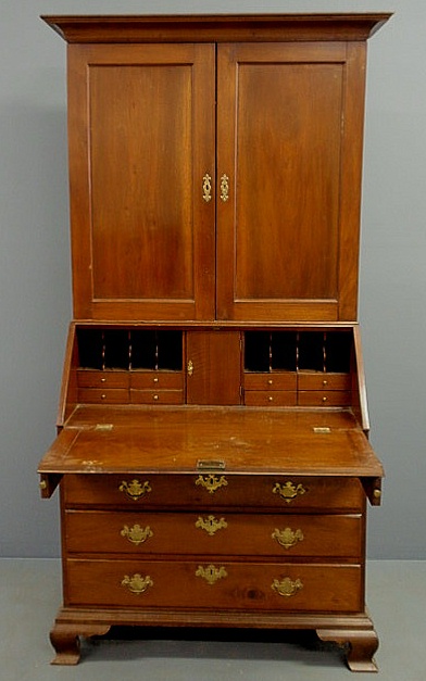 Appraisal: Pennsylvania Chippendale walnut secretary bookcase c the upper section with