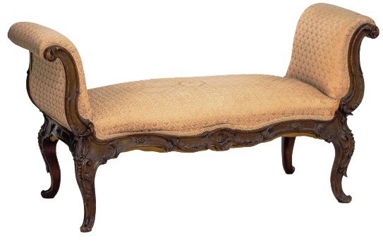 Appraisal: A Louis XV design carved walnut framed window seat on