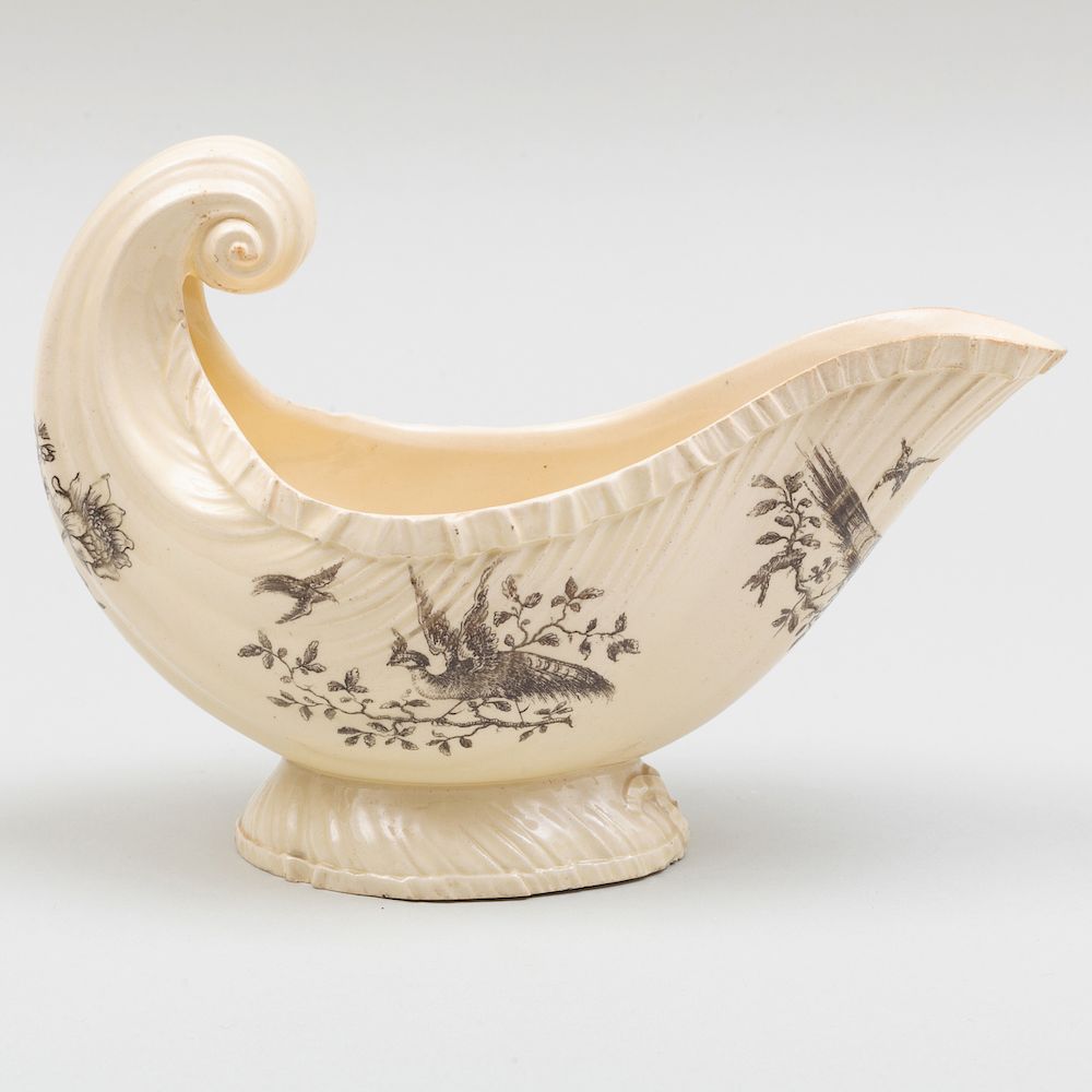 Appraisal: Wedgwood Transfer Printed Creamware Shell Shaped Sauceboat Apparently unmarked printed