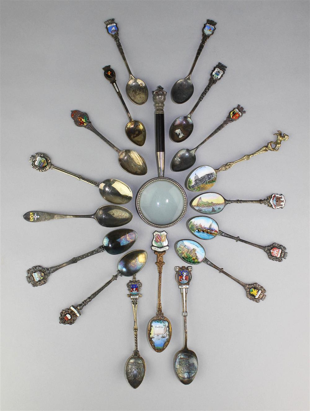 Appraisal: GILT AND SILVER ENAMEL SOUVENIR DEMITASSE SPOONS including US Capitol