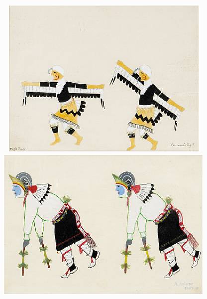 Appraisal: Two Pueblo gouaches Each depicting a pair of ceremonial dancers