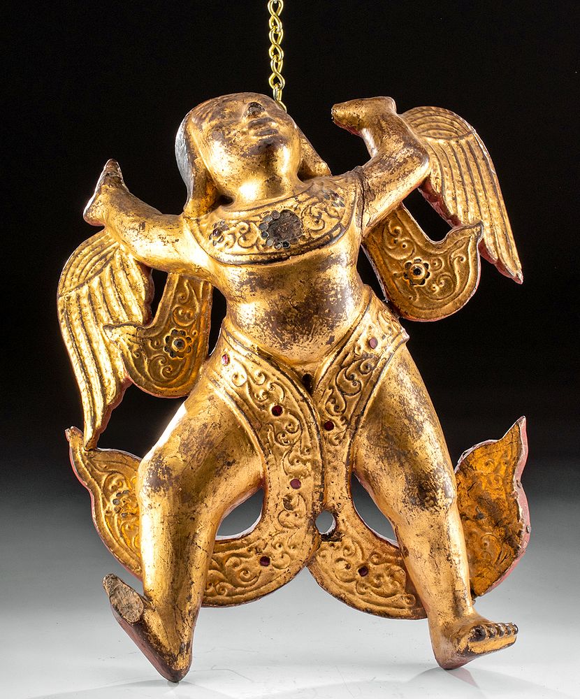 Appraisal: th C Burmese Gilt Wood Nat Spirit w Glass Inlays