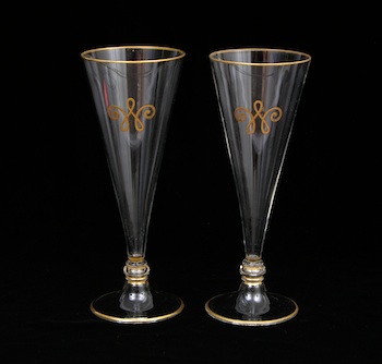 Appraisal: A Pair of Lobmeyr Crystal Flutes Fine tapering flutes signed