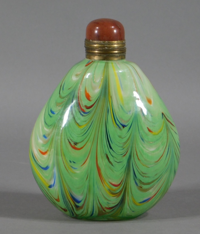 Appraisal: LG EUROPEAN CHINESE STYLE ART GLASS SNUFF BOTTLE Europe th