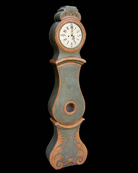 Appraisal: A Swedish Rococo style green painted tall case clock th