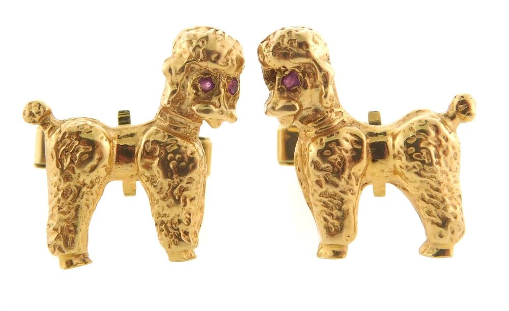 Appraisal: JEWELRY Pair of K poodle cufflinks with swivel backs stamped