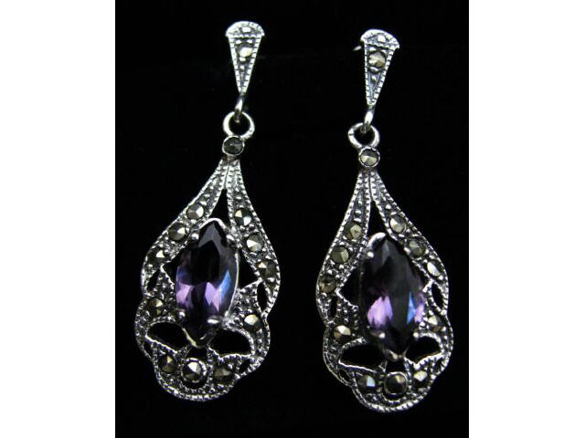 Appraisal: DECO AMETHYST CRYSTALS STERLING SILVER EARRINGS