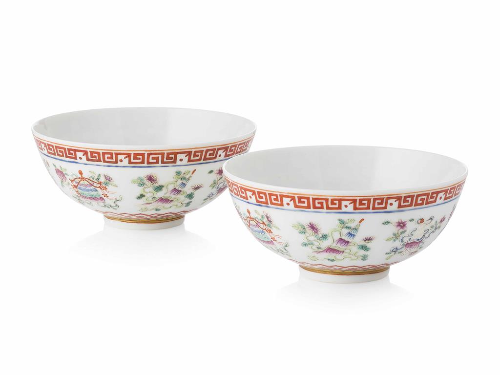 Appraisal: PAIR OF FAMILLE ROSE 'BABAO' BOWLS TH TH CENTURY each