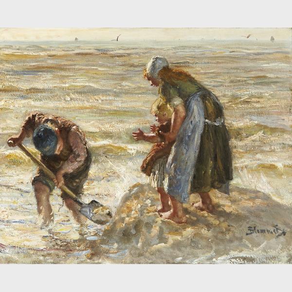 Appraisal: Bernardus Johannes Blommers - BUILDING SANDCASTLES BERGJE MAKEN Oil on