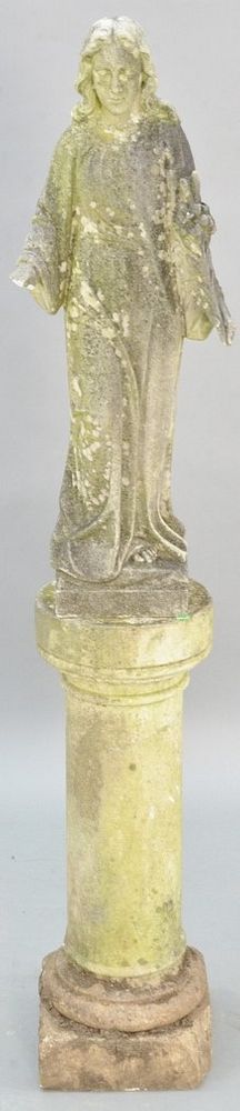 Appraisal: Carved marble garden figure of a woman holding a bouquet