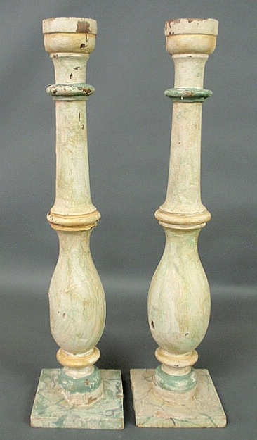 Appraisal: Two balusters faux marble carved and paint decorated h