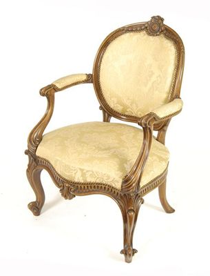 Appraisal: An th century continental walnut upholstered elbow chair with carved