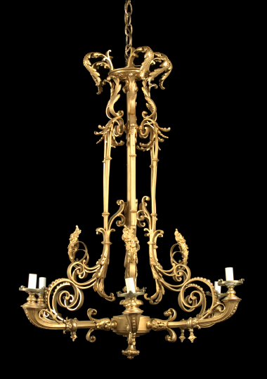 Appraisal: Renaissance Revival Gilt-Painted Six-Light Gasolier late th century the central