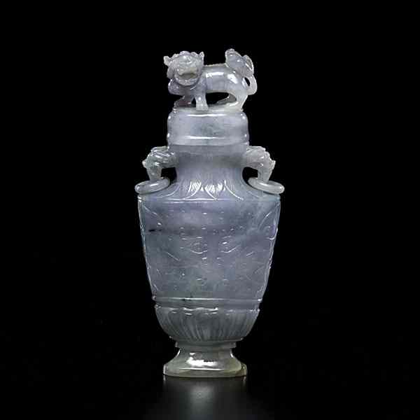 Appraisal: Archaistic Jadeite Vase Chinese th century A lidded lavender green