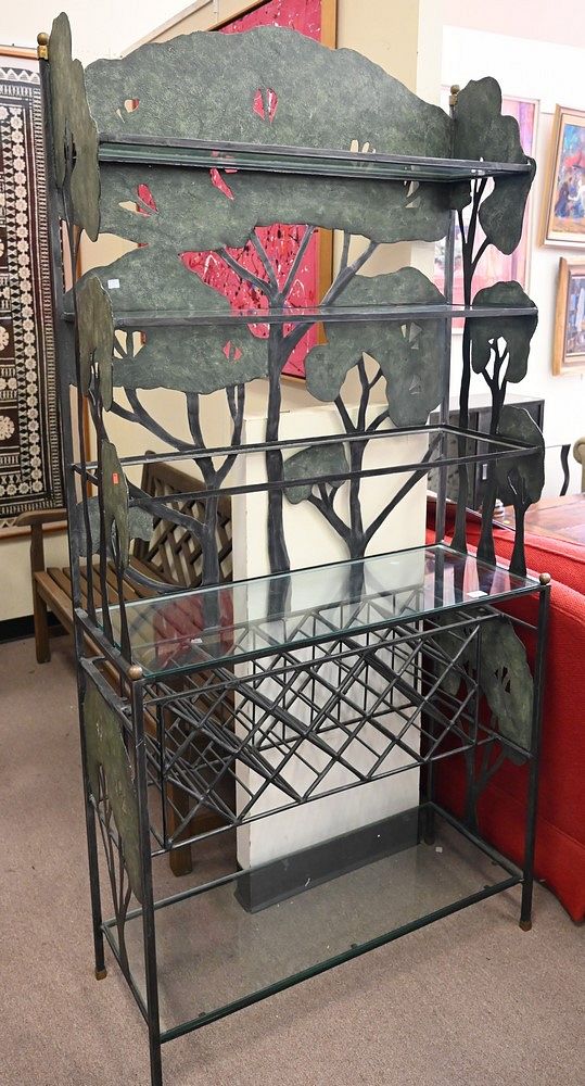 Appraisal: Iron Bakers Rack having five shelves and a wine rack