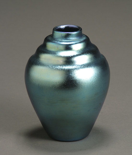 Appraisal: Durand Iridescent Glass Vase Circa Having an iridescent blue beehive-form