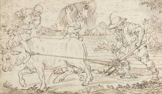 Appraisal: SETTI ERCOLE Modena Peasants ploughing with oxen and workers harvesting