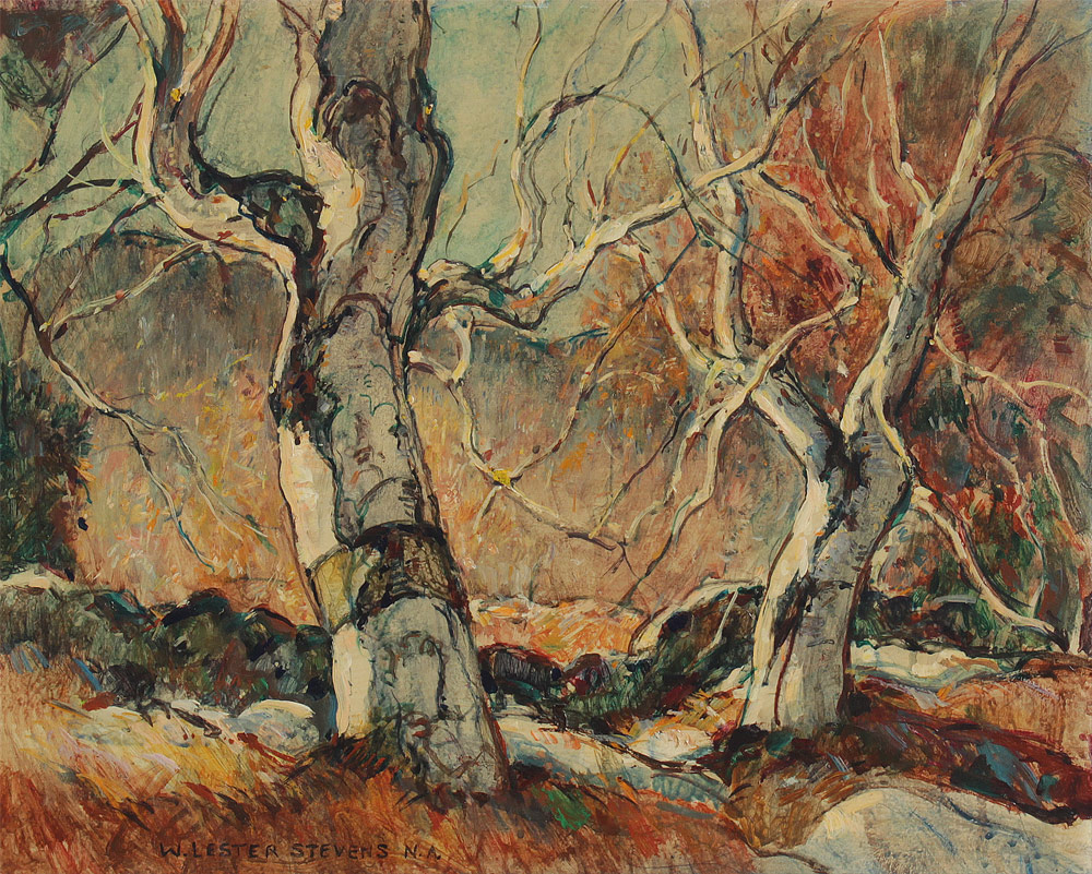 Appraisal: STEVENS William Lester American - Birches Acrylic Board '' x