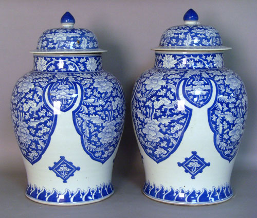 Appraisal: Pair contemporary Chinese porcelain covered jars h