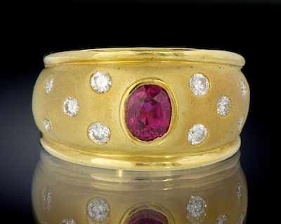 Appraisal: A Heavy k Gold Ring with Ruby and Diamonds k