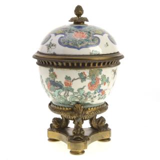 Appraisal: Chinese bronze mounted porcelain brule parfum Chinese bronze mounted porcelain