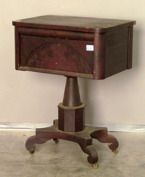 Appraisal: Empire mahogany sewing stand th c with sewing supplies h