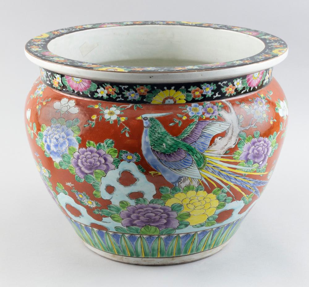 Appraisal: JAPANESE CHINESE-STYLE FAMILLE ROSE PORCELAIN JARDINIERE TH CENTURY HEIGHT DIAMETER