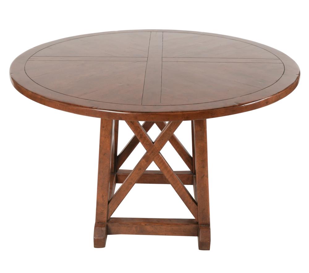 Appraisal: RUSTIC STYLE STAINED WOOD DINING TABLEcontemporary unsigned the round top