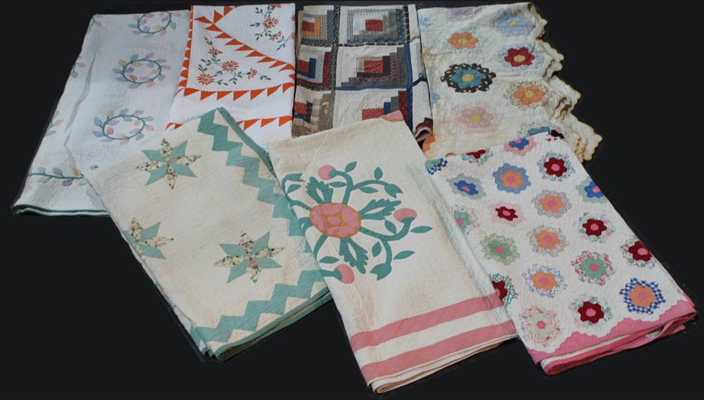 Appraisal: VINTAGE GRANDMOTHER'S FLOWER GARDEN QUILT AND SIX OTHER QUILTS having