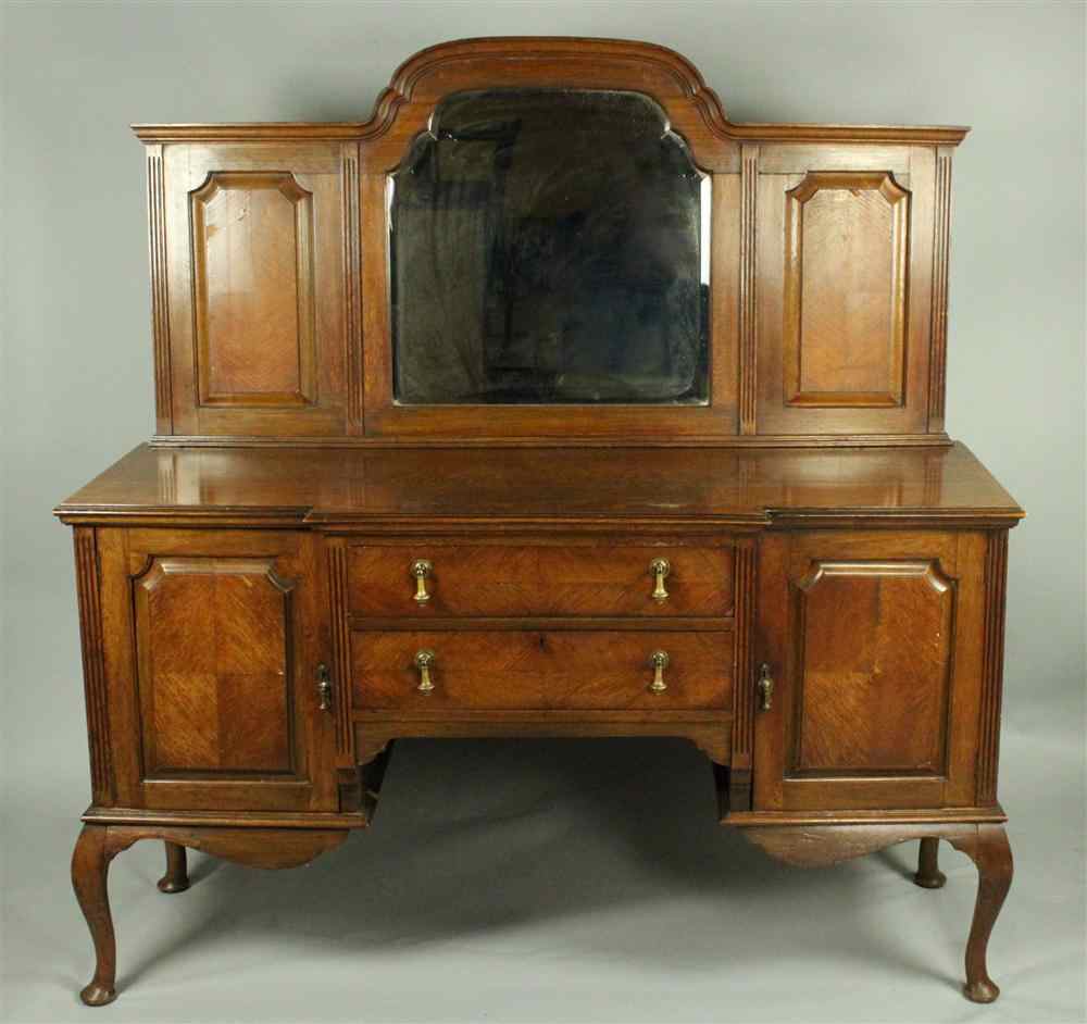 Appraisal: ENGLISH QUEEN ANNE STYLE OAK SIDEBOARD WITH MIRROR having an