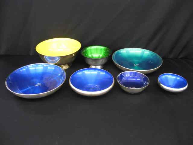 Appraisal: Silverplate Enameled Bowls some dog trophies various sizes colors