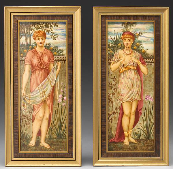 Appraisal: A pair of Copeland Aesthetic earthenware plaques circa Each depicting