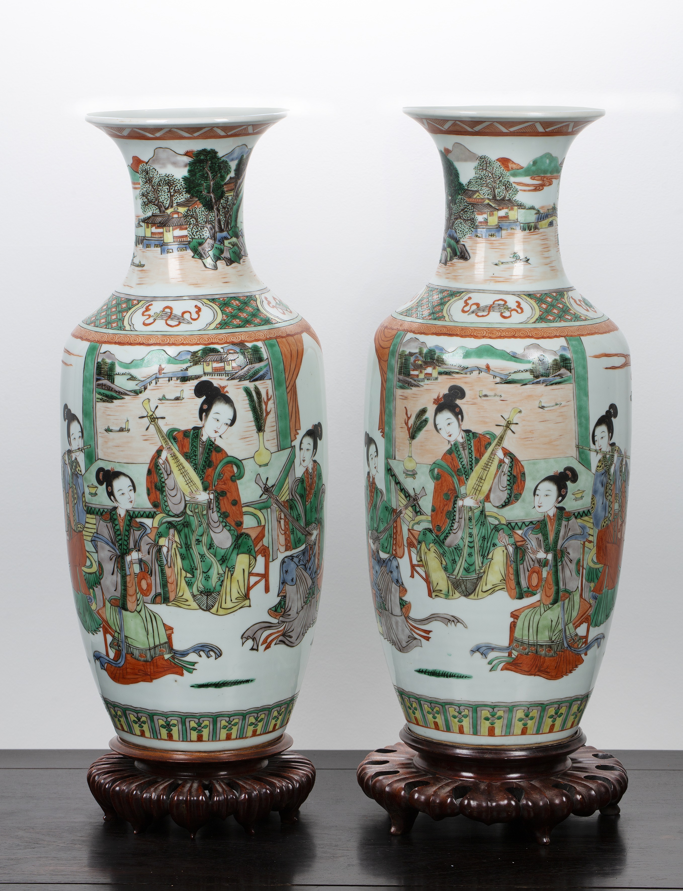 Appraisal: Pair of famille verte vasesChinese th Century each painted in