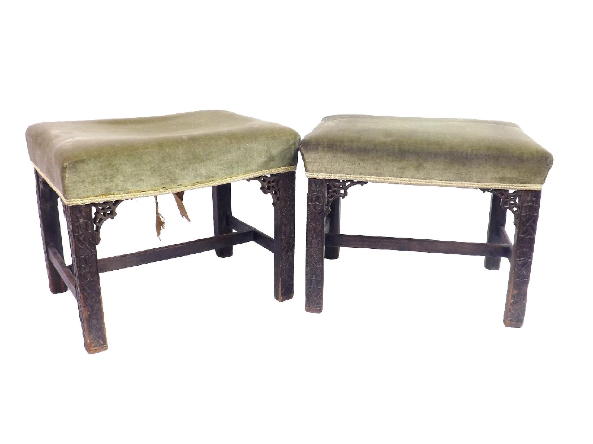 Appraisal: Pair of antique Chippendale style stuffover foot stools each x