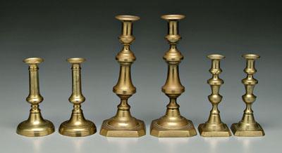 Appraisal: Three pairs brass candlesticks all push-up probably British th century