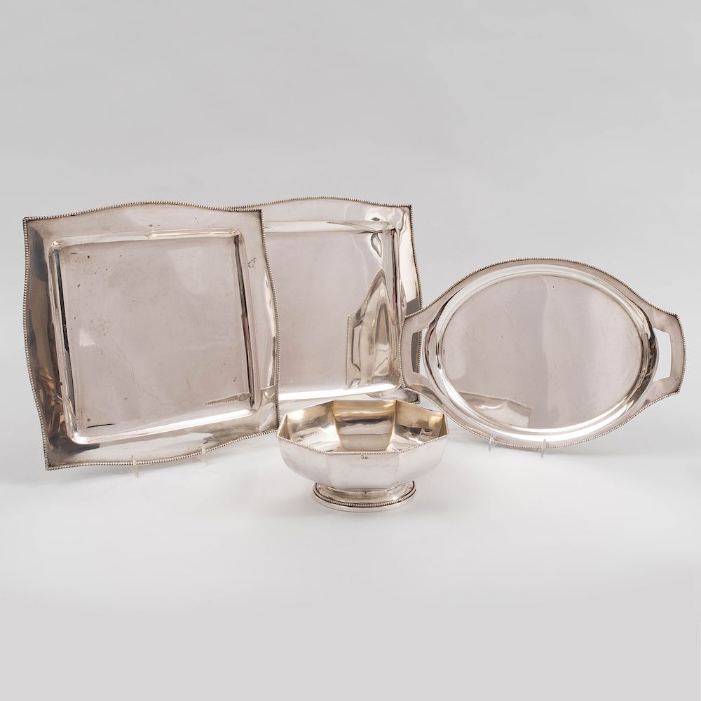 Appraisal: Three Hungarian Silver Trays and a Bowl Marked ' '