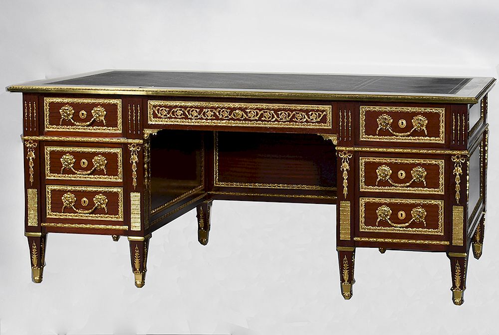 Appraisal: Empire style mahogany flat top desk Empire style mahogany flat