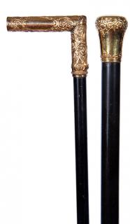 Appraisal: Pair of Gold-filled Dress Canes- Ebony shafts both have ferrules