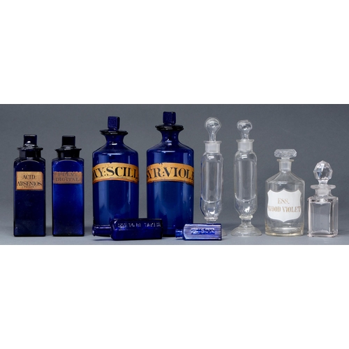 Appraisal: Miscellaneous chemist's blue and other glass bottles and earthenware jars