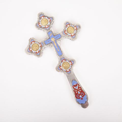 Appraisal: Russian Enamelled Silvered Metal Reliquary Cross early th century height