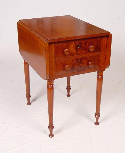 Appraisal: TH C DROP LEAF WORK STAND Two richly grained drawer