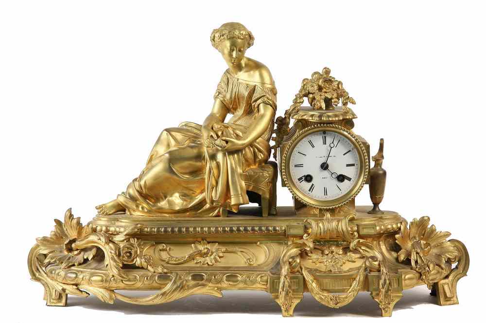 Appraisal: FRENCH MANTEL CLOCK - s French Gilt Bronze Figural Mantel