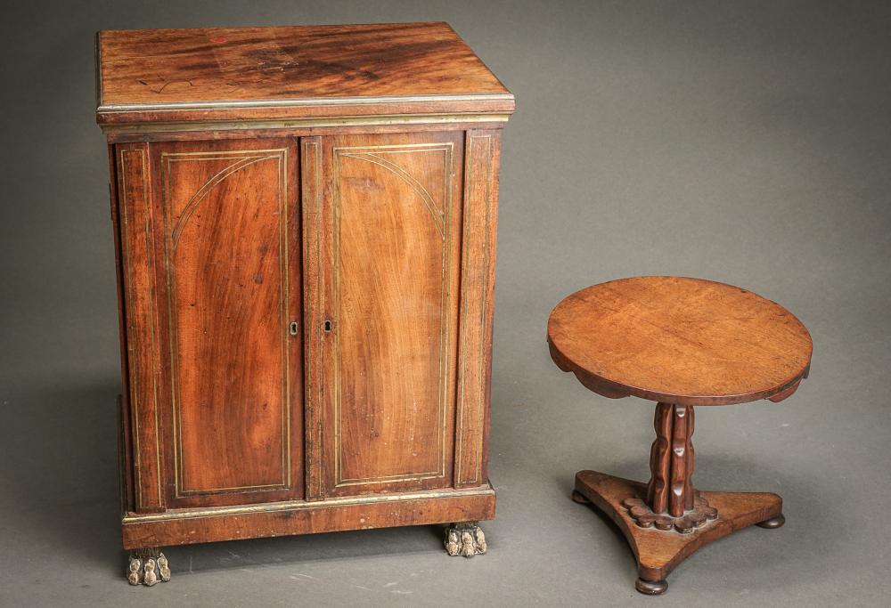 Appraisal: CHARLES X BRASS INLAID MAHOGANY DOUBLE-DOOR TABLE CABINET AND A