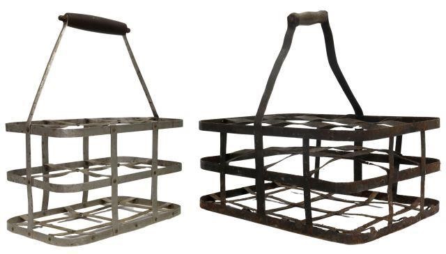 Appraisal: pair Handled metal milk bottle baskets including with silver-tone finish