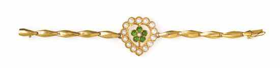 Appraisal: An Karat Yellow Gold Jade and Seed Pearl Bracelet with