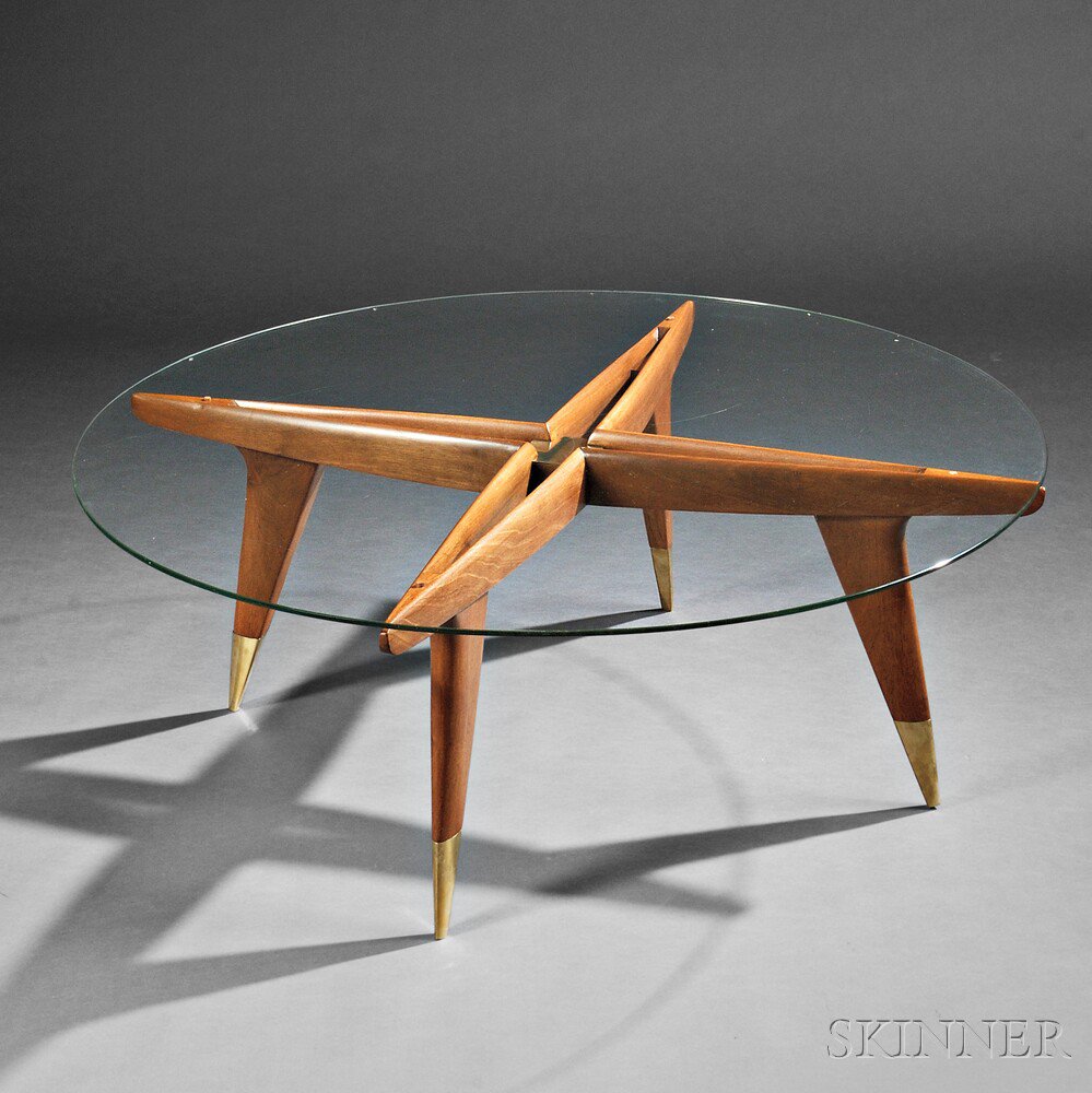 Appraisal: Gio Ponti Italian - Compass Table Glass walnut c The