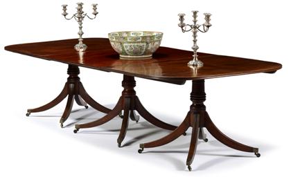 Appraisal: Regency mahogany triple pedestal dining table th century