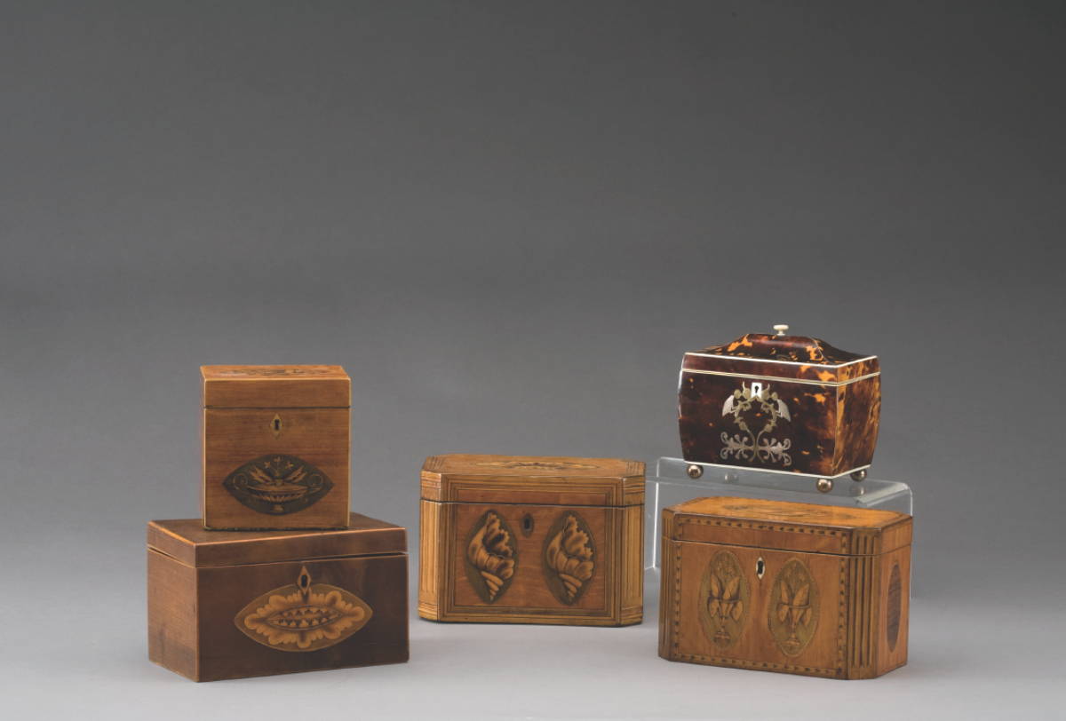 Appraisal: GEORGE IV TORTOISESHELL AND IVORY SILVER AND BRASS-INLAID TEA CADDY