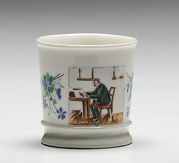 Appraisal: OCCUPATIONAL SHAVING MUG OF TOBACCONIST porcelain with polychrome painted scene